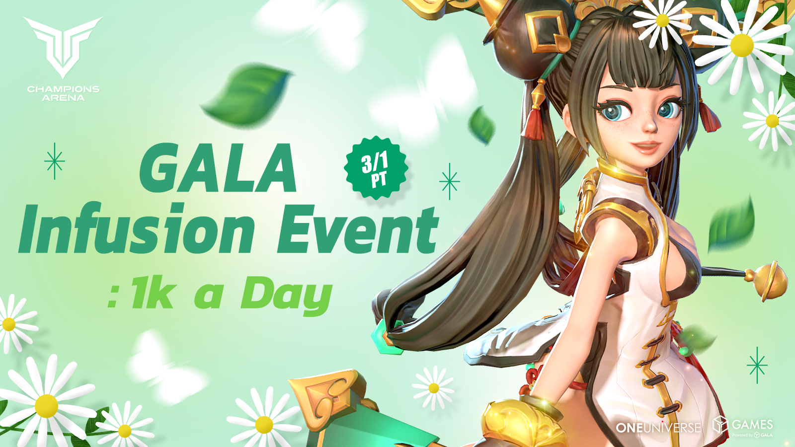 The Champions Arena $GALA infusion event is adding $1k each day for a week to the game's rewards!