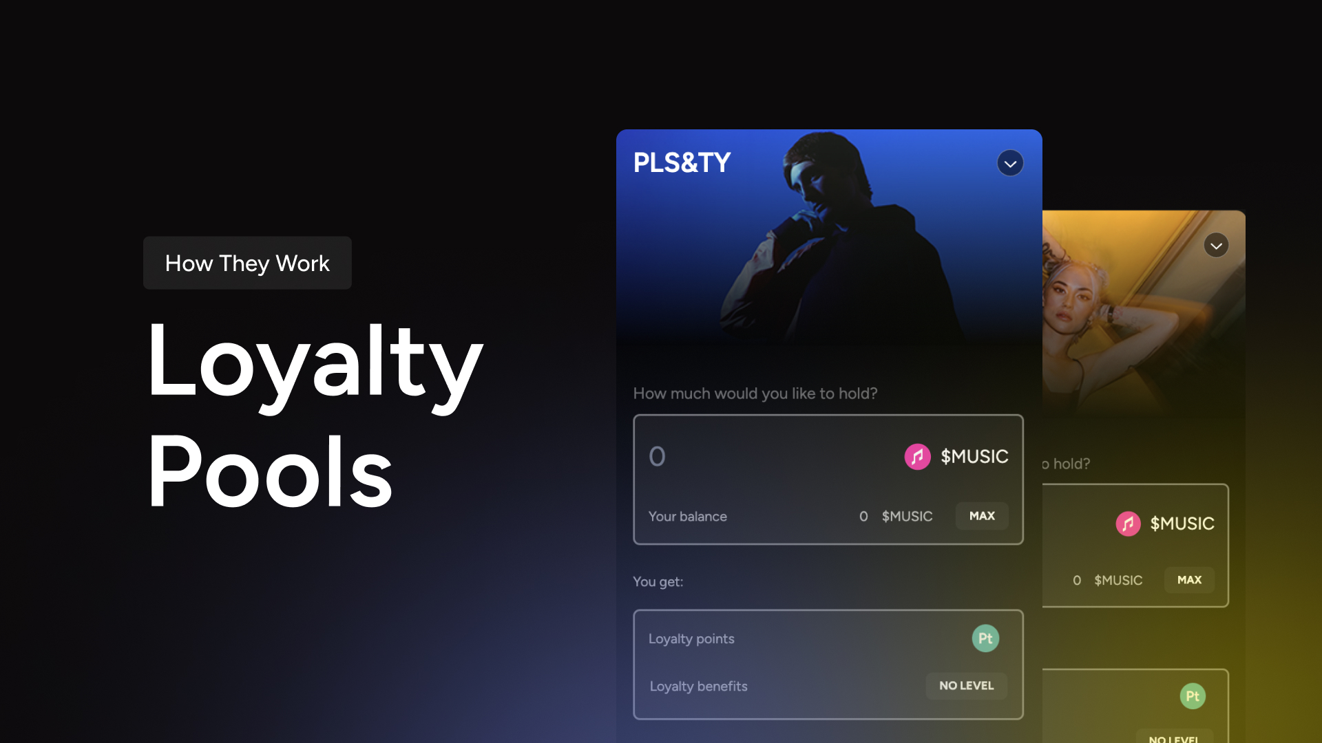 Gala Music Loyalty Pools let you hold $MUSIC in support of your favorite artists to unlock levels of benefits.